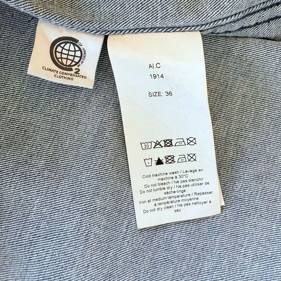 GANNI 90's Acid Wash Stretch Denim Puff Sleeve Mock Neck Cult Mini Dress Size 36 - Picture 9 of 16